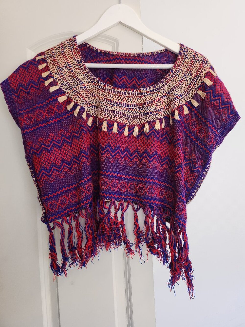 Handmade Indigenous Mexican Yarn Top One Size Purple Beige Pink
